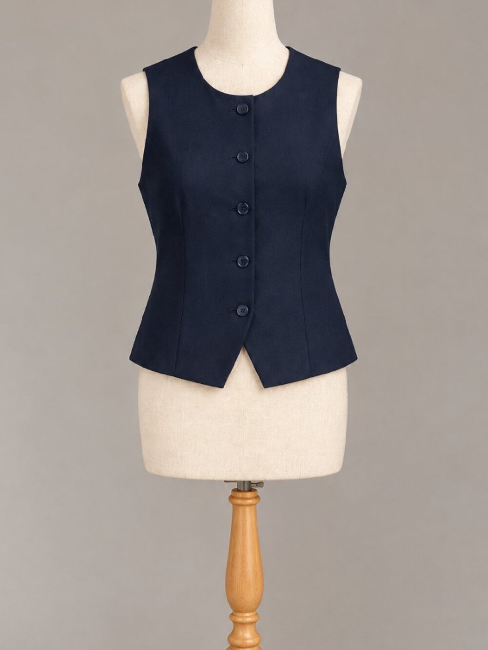Zara Navy Blue Sleeveless Tailored Vest Button Front Classic Chic